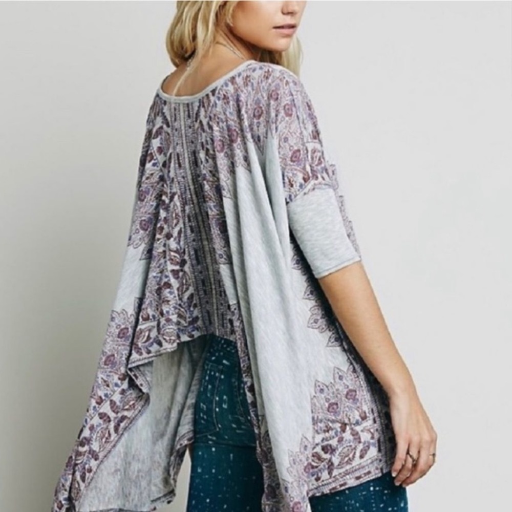 Free People Gray and Purple Bohemian Blouse